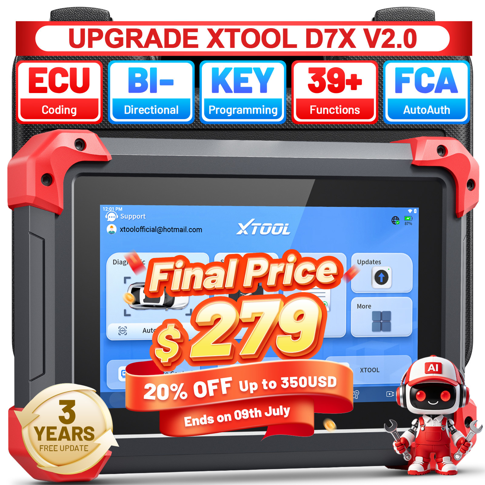 2026 XTOOL D7X Car Bidirectional Scanner Full Diagnostic Key Programmer 39+Reset