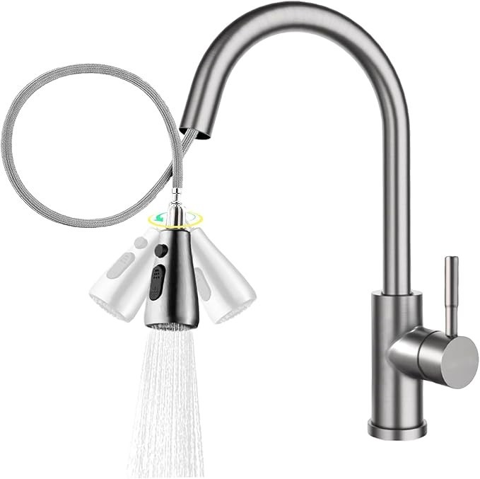Single Handle Kitchen Sink Faucet Pull Down Spray High Arc Single Hole Mixer Tap