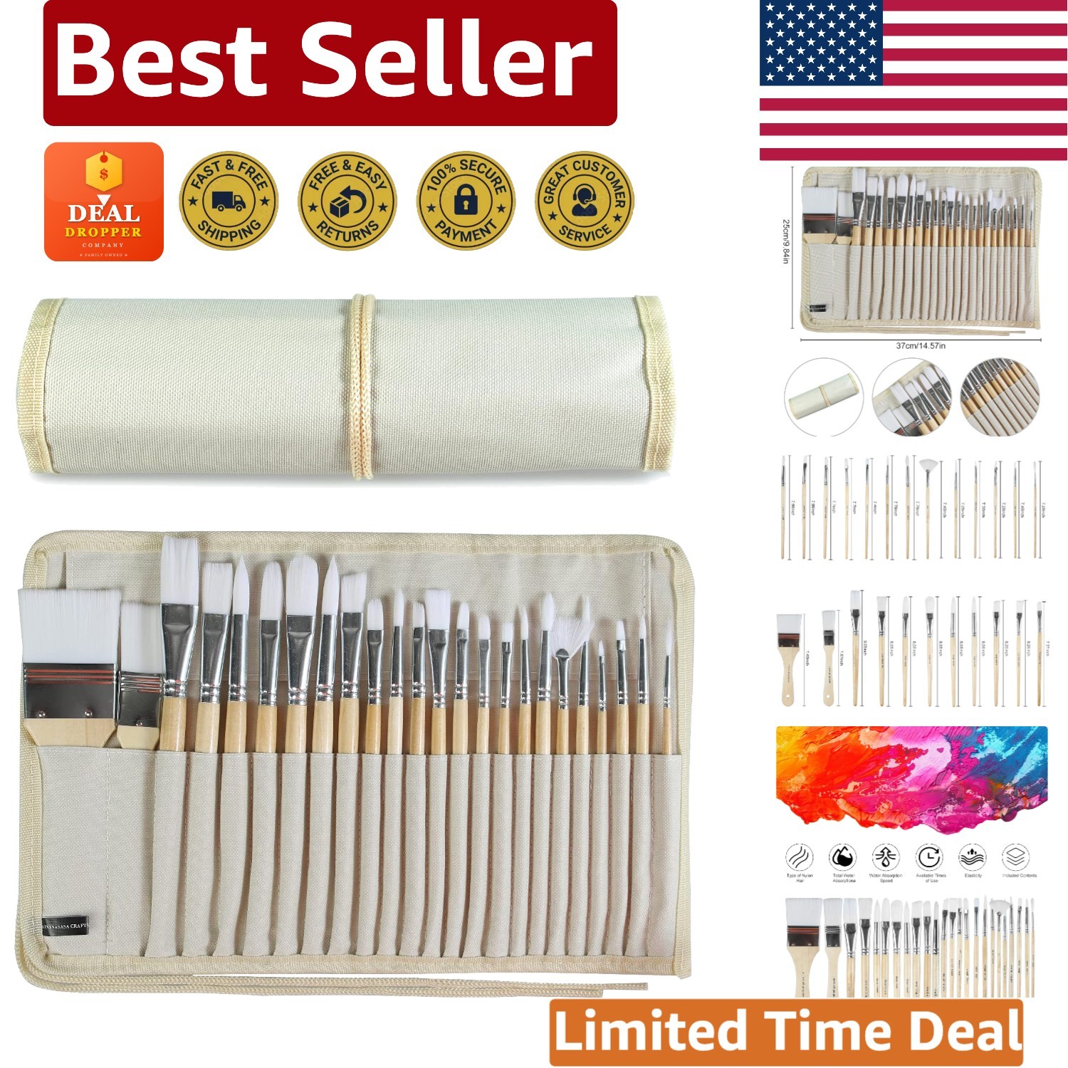 Luxury Paint Brushes Set - 24-Piece Wooden Handle Collection with Canvas Case