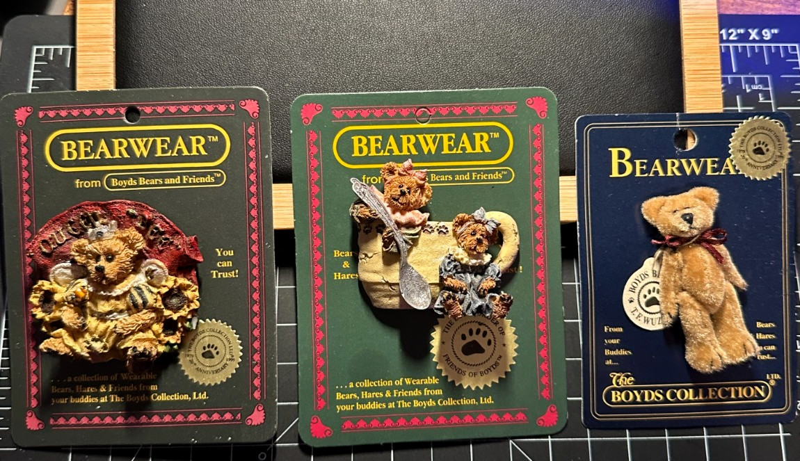 Boyds Bears  Folkwear  Bearware Brooch Pins Lot Of 3