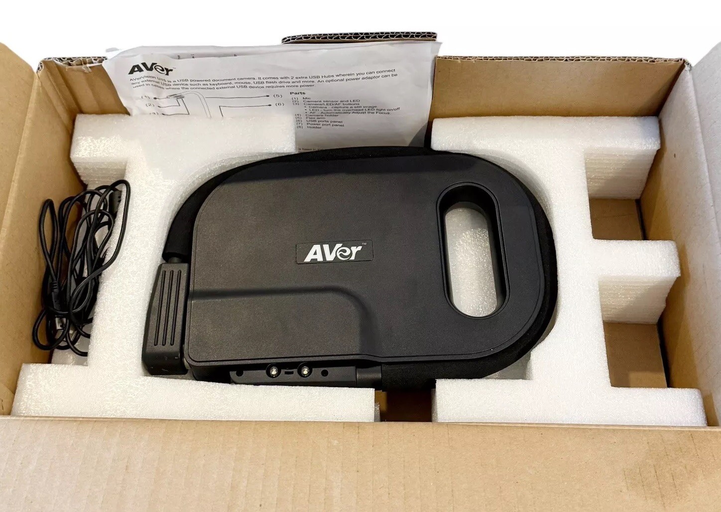 Avervision U15 USB Document Camera 2MP 1080P 8X ZOOM Black Tested and Works