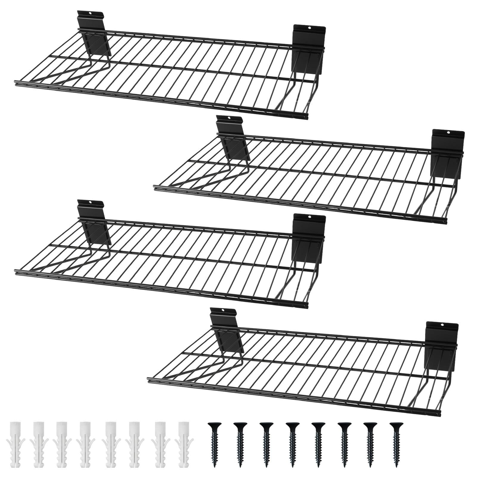 Heavy Duty 24" Slat Wall Wire Shelves - 4 Pack Garage Storage Solution