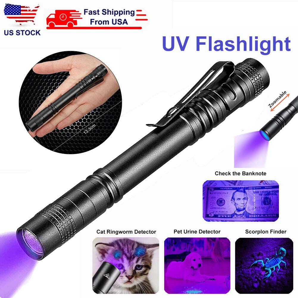 Zoomable 395nm UV Light Penlight Black Light Scalable Clip Pen Light Flashlight