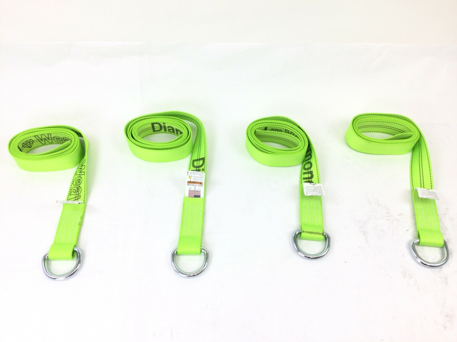 2" x 8' HiViz Diamond Weave Lasso Strap With Wire D Ring (4 Pack)