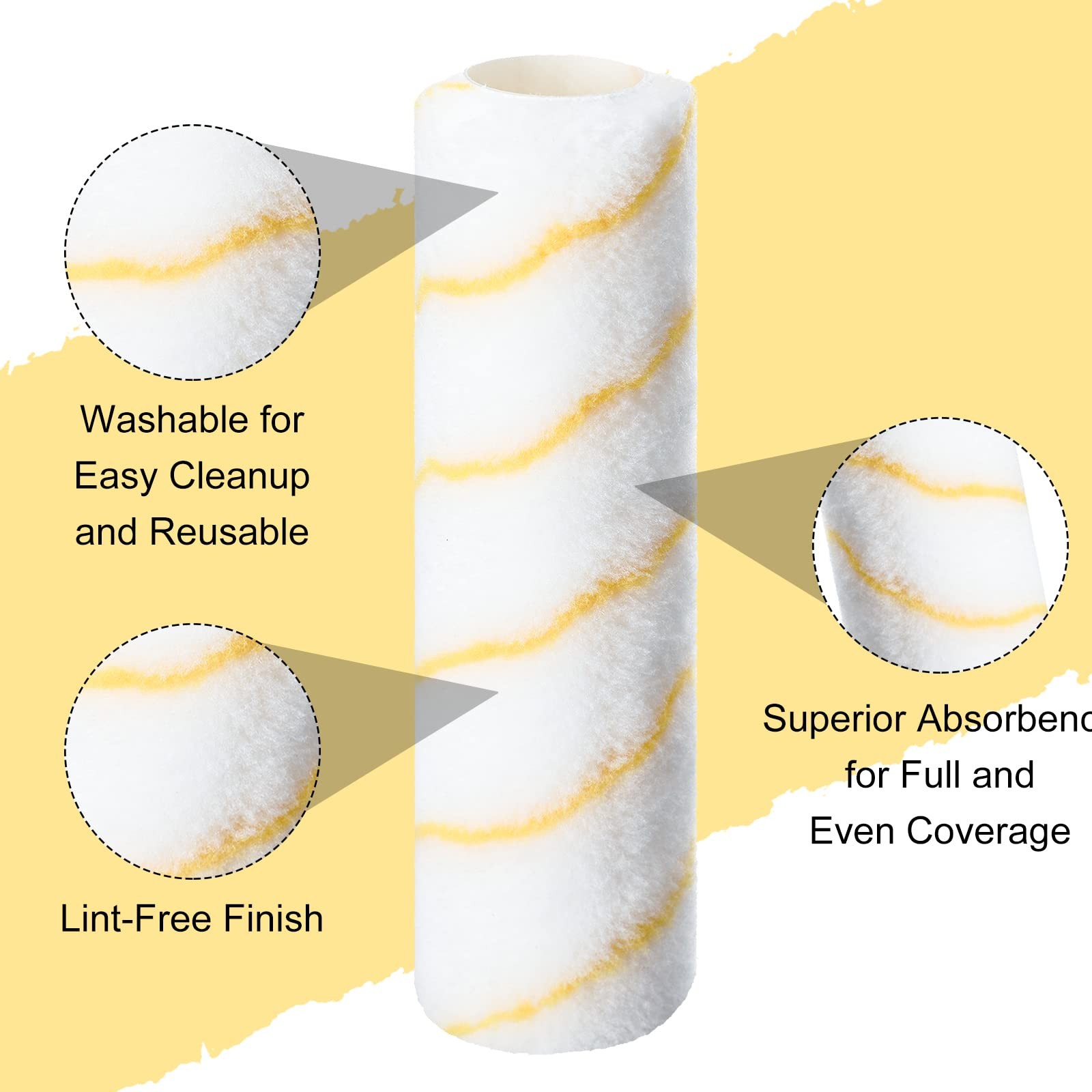 100 Pieces Paint Roller Covers 1/2 x 9 Inch Microfiber yellow and white