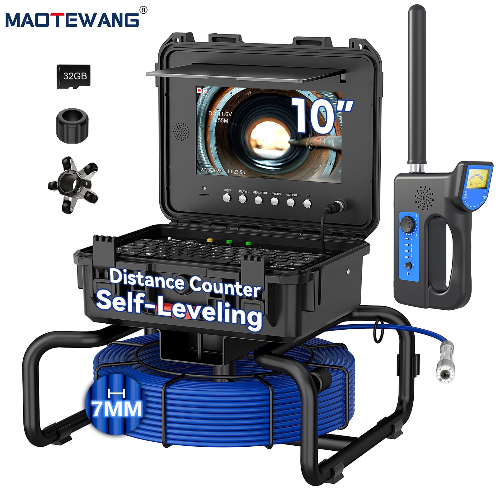 Pipe Inspection Camera Drain Sewer Camera w/ 512hz Locator Self Leveling 50M 10"