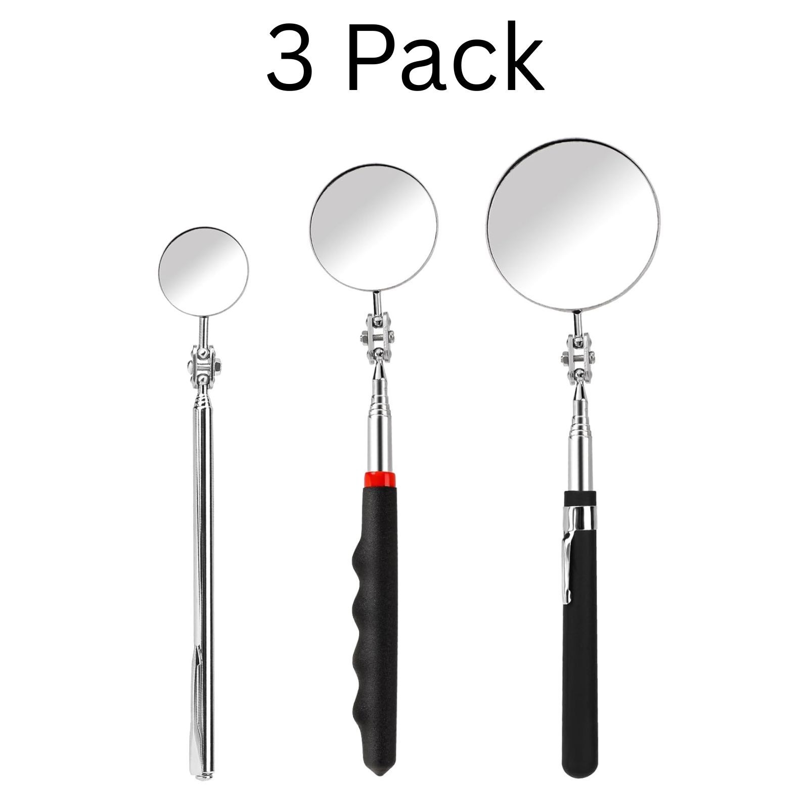 3 Pack Stainless Steel Mechanic Mirror Telescoping Inspection Mirror Extendable