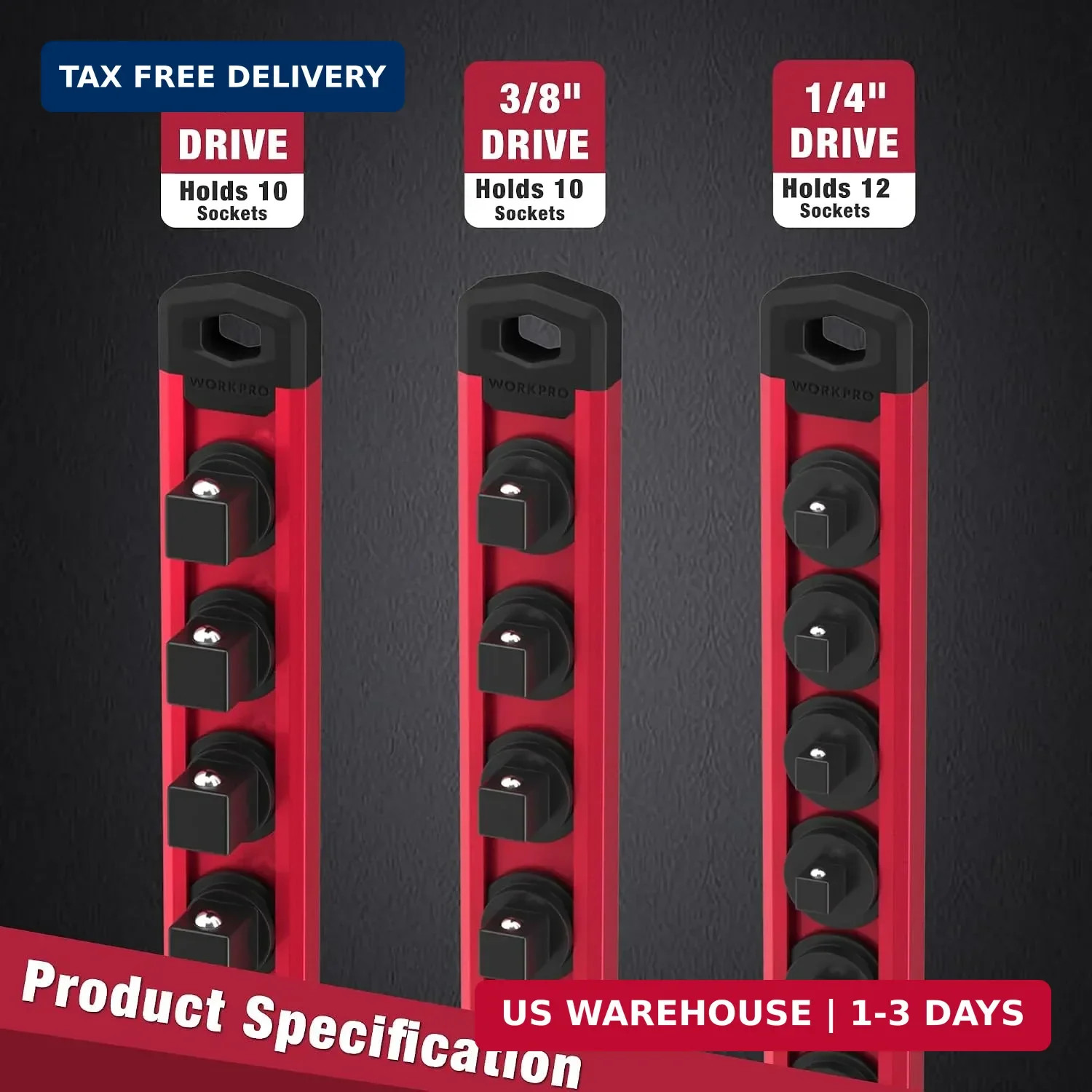 WORKPRO Magnetic Socket Organizer, Heavy Duty 3/8-Inch Drive Socket Rail | 1 Pie