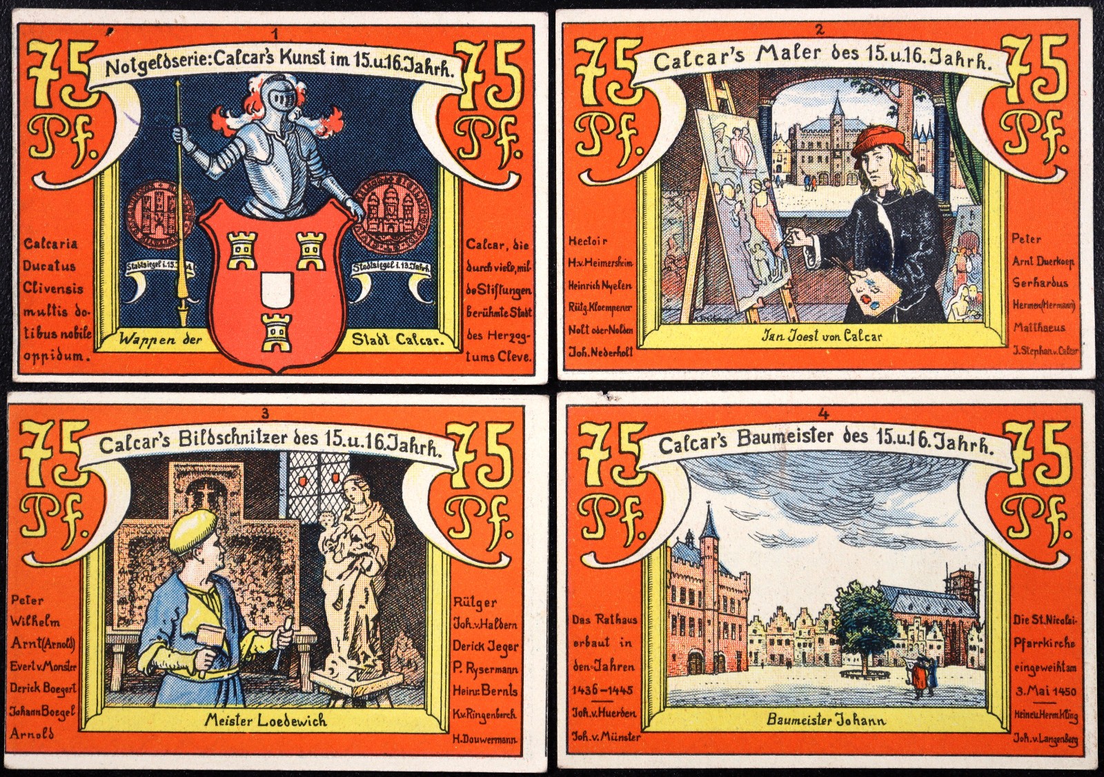 CALCAR 1922 "Artist Series" Complete Series German Notgeld Knight Painter