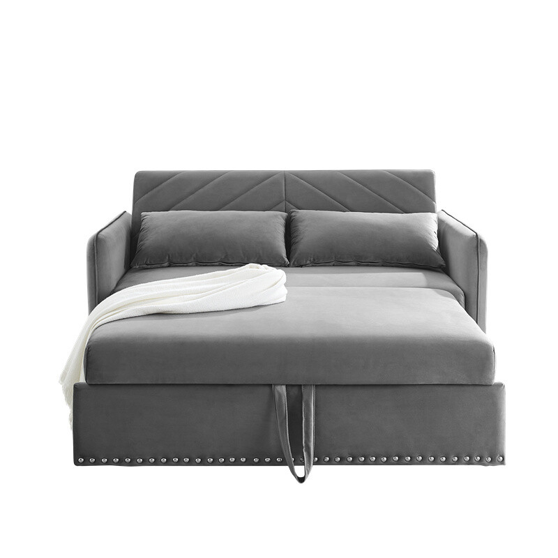 3 in 1 Convertible Sofa Bed,Gray Pull Out Sleep Sofa Bed w/USB Port & 2 Pillows