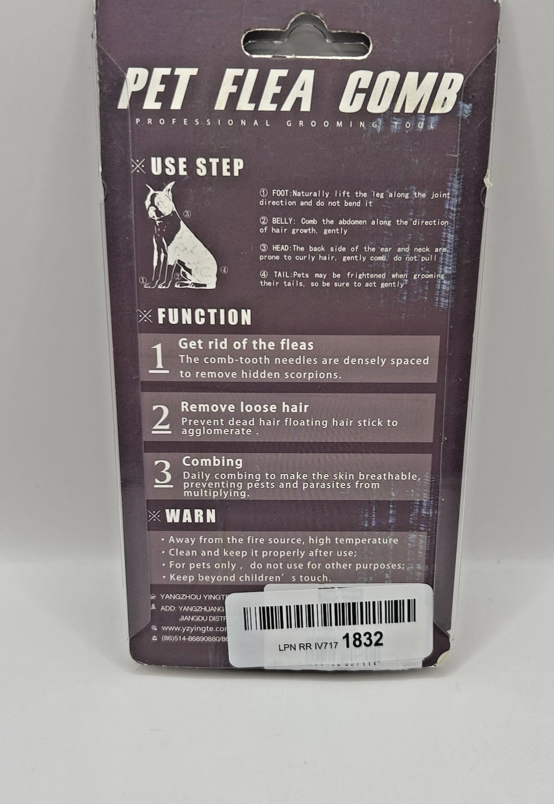 Pet Flea Comb Professional Grooming Tool Dogs & Cats Bamboo Handle *NWT*
