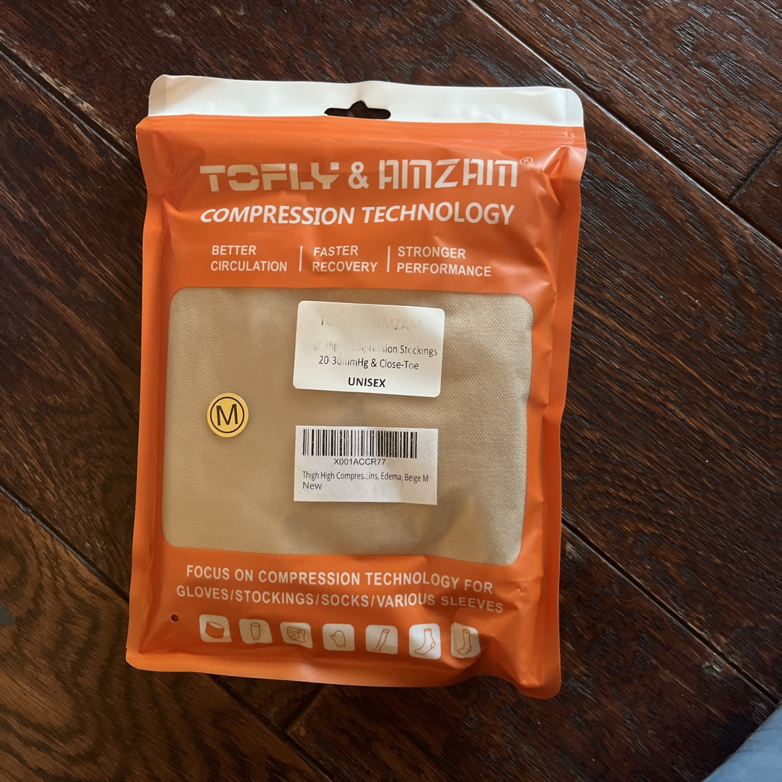 TOFLY & AMZAM THIGH HIGH Beige COMPRESSION STOCKINGS Size Medium
