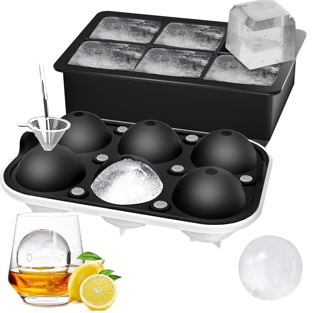 2 Pack Black Ice Cube Trays Sphere Ball Maker Reusable Molds