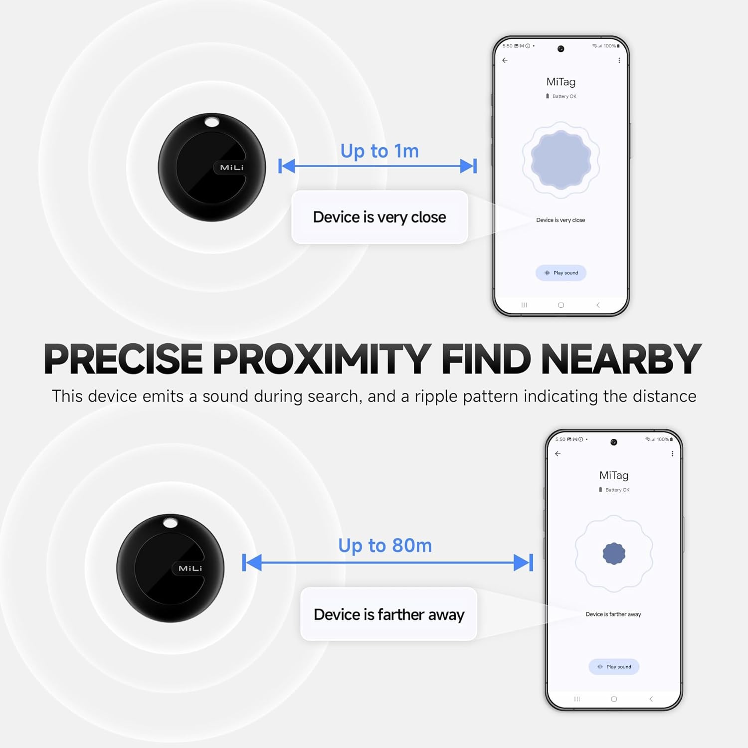 MiLi MiTag Bluetooth Tracker for Android, Google Certified Key BLK, 1PC