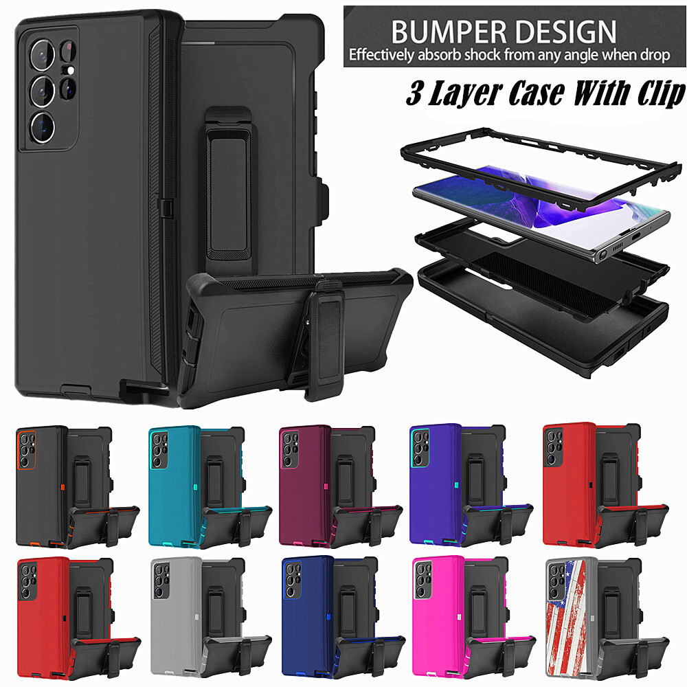 For Samsung Galaxy S20 S21 S22 S23+ Ultra Defender Shockproof Case W/Belt Clip