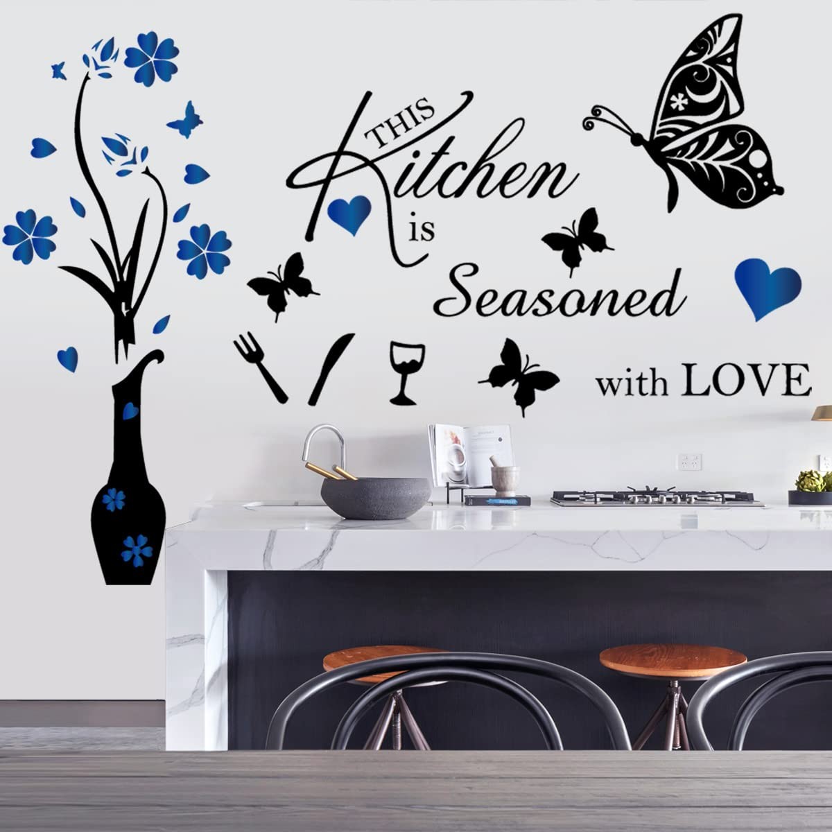 CASADECOR Kitchen Wall Decal Stickers - Inspirational Quotes & Vase Flower Butte