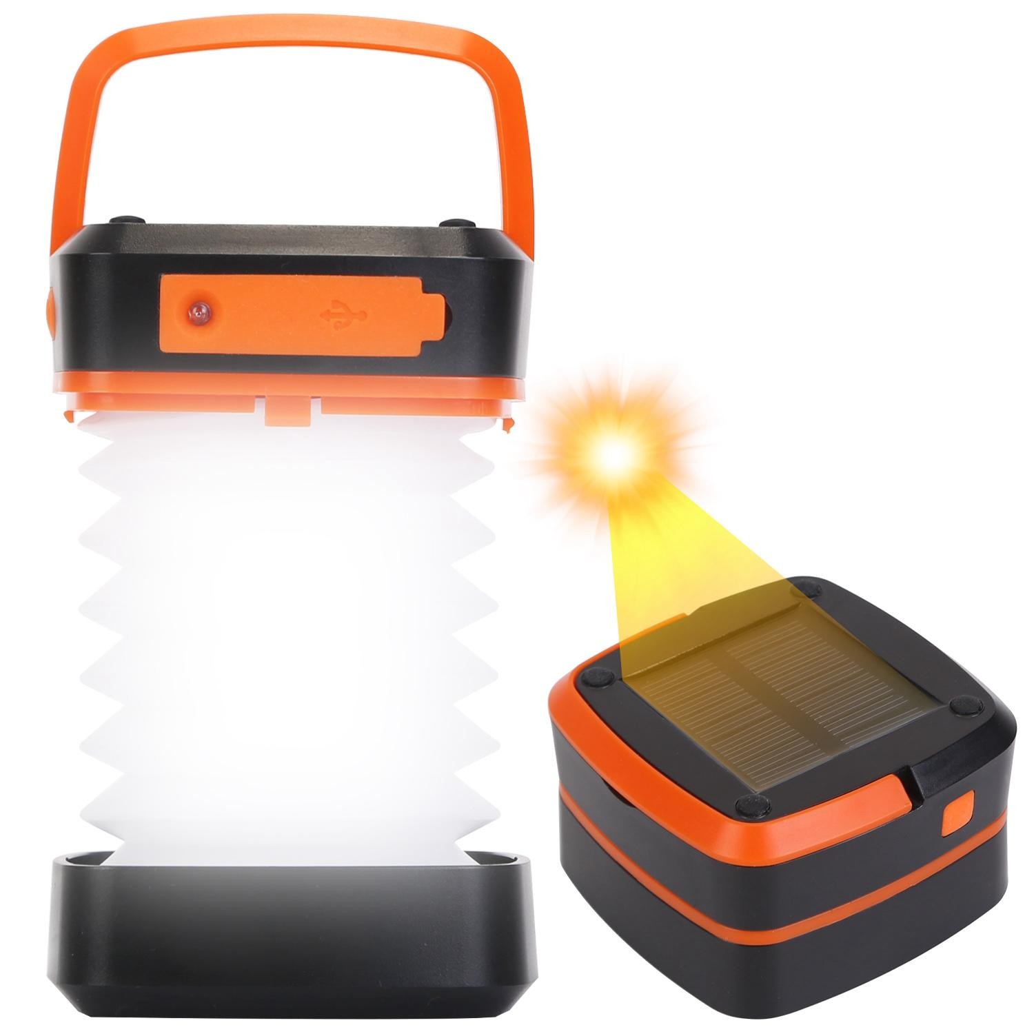 Solar Camping Lantern LED Collapsible Tent Lamp USB Rechargeable Emergency Light