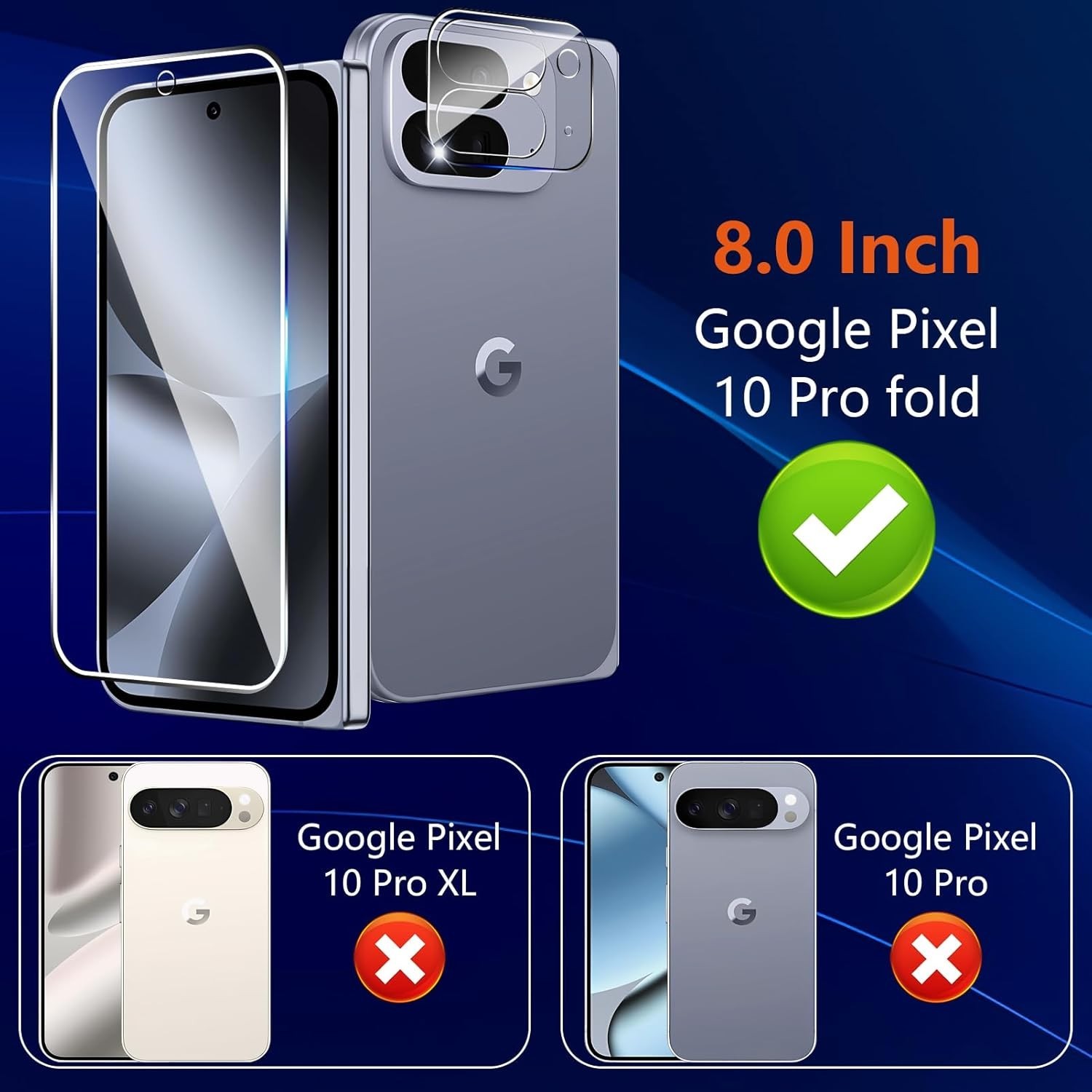 (3+2 Pack) Glass Screen Protector for Google Pixel 10 Pro Fold with Camera Lens