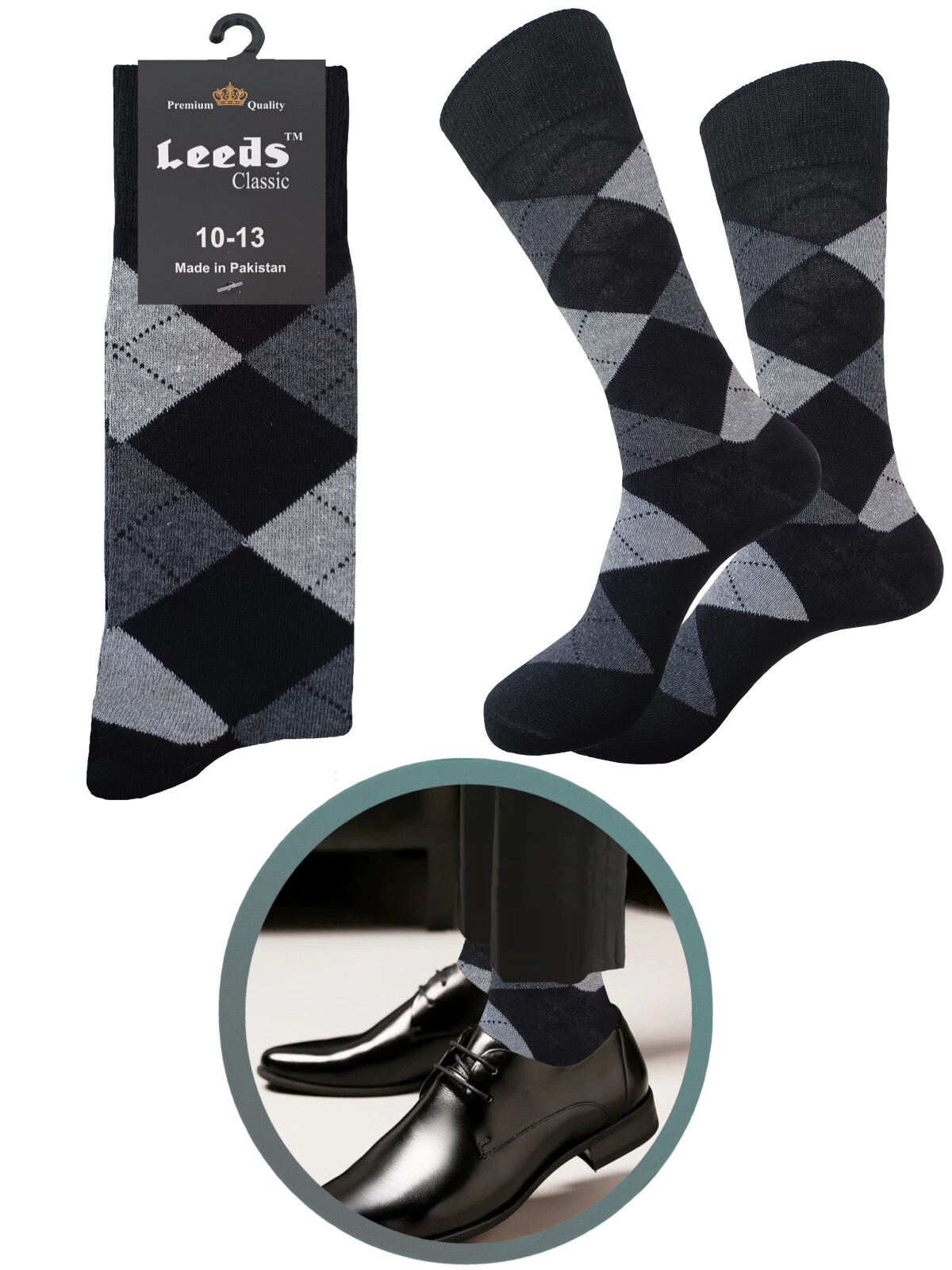 12-6-1 MEN'S DRESS SOCKS ARGYLE DIAMOND NATURAL COTTON MULTI COLOR SOCKS