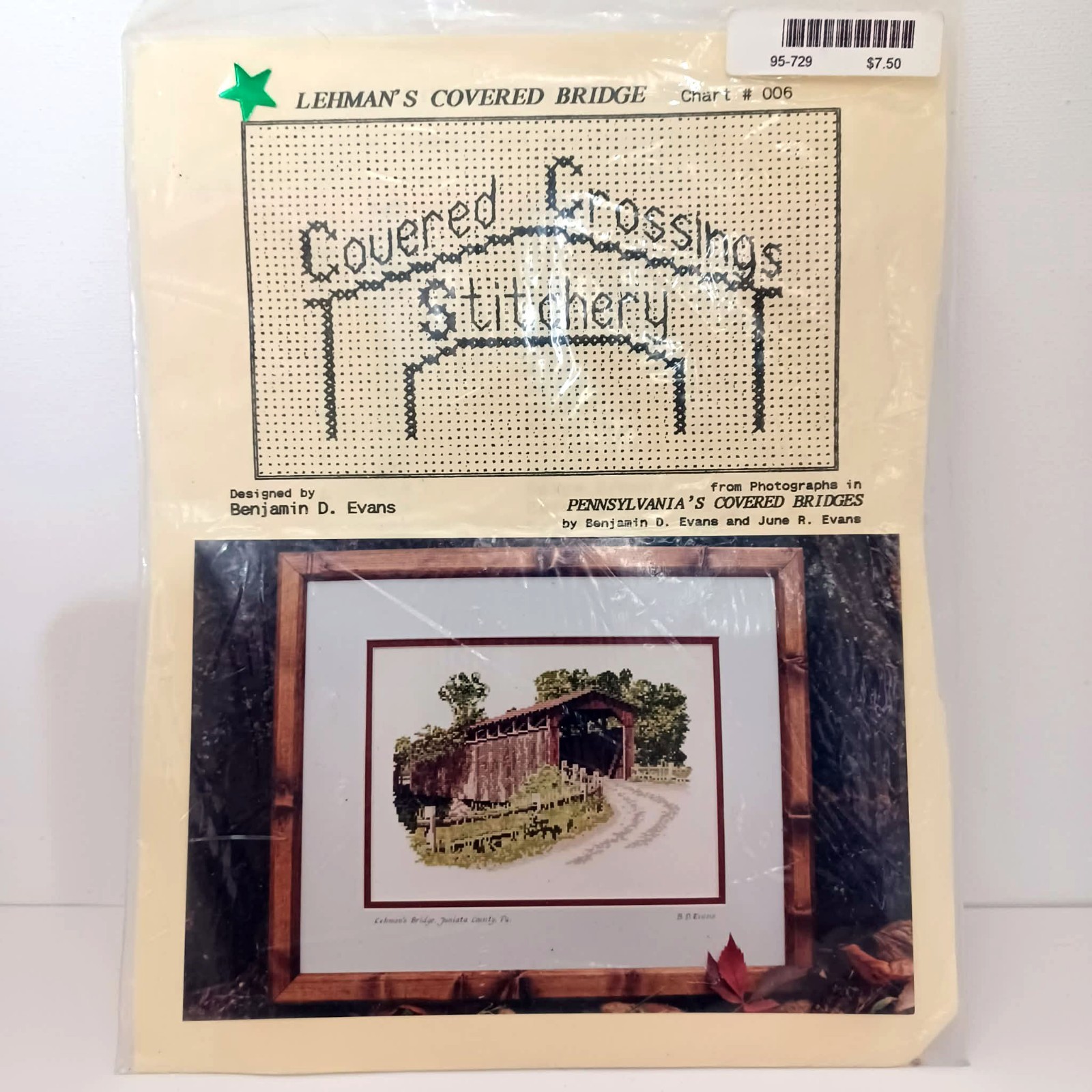 Vtg Lehman's Covered Bridge Covered Crossings Stitchery Cross Stitch Chart #006