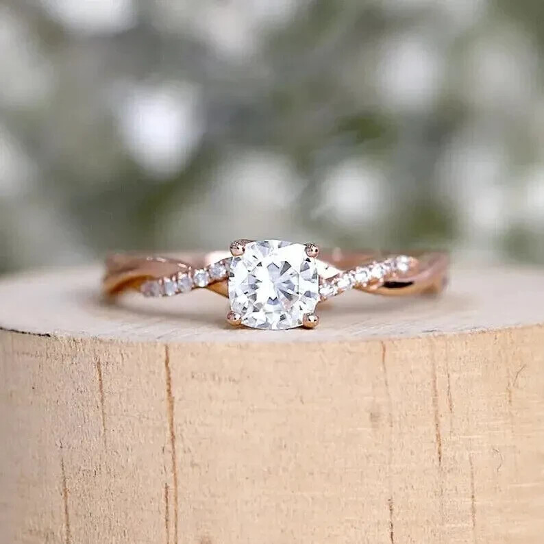 2.10 CT Cushion Cut Lab-Created White Diamond Engagement 14K Rose Gold Finish
