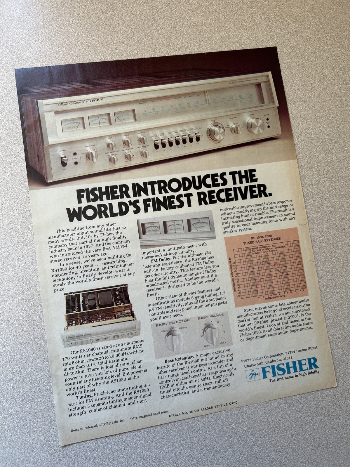 FISHER RS 1080 Sales Ad Original D1388