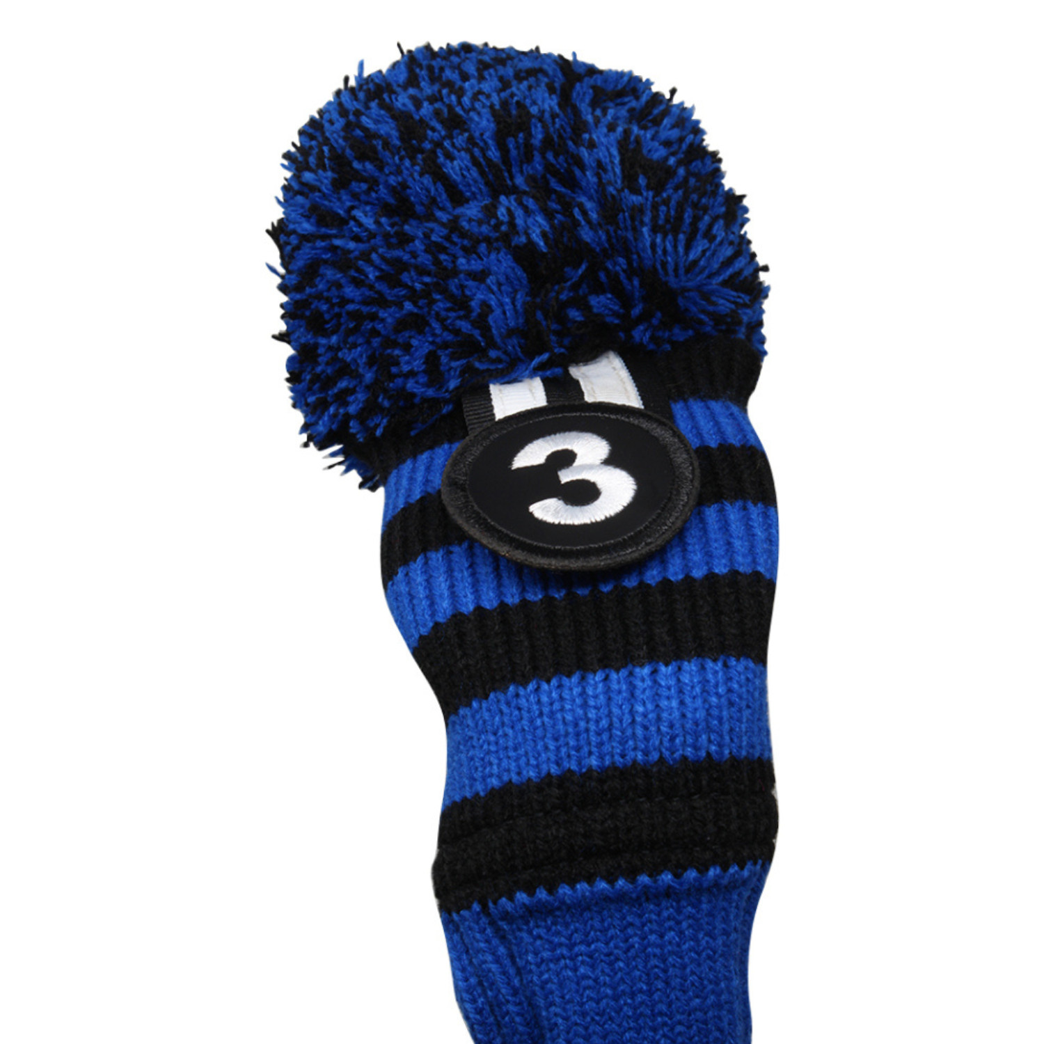 Blue Black #3 Hybrid Golf Headcover Knit Pom Pom Retro Classic Head Cover