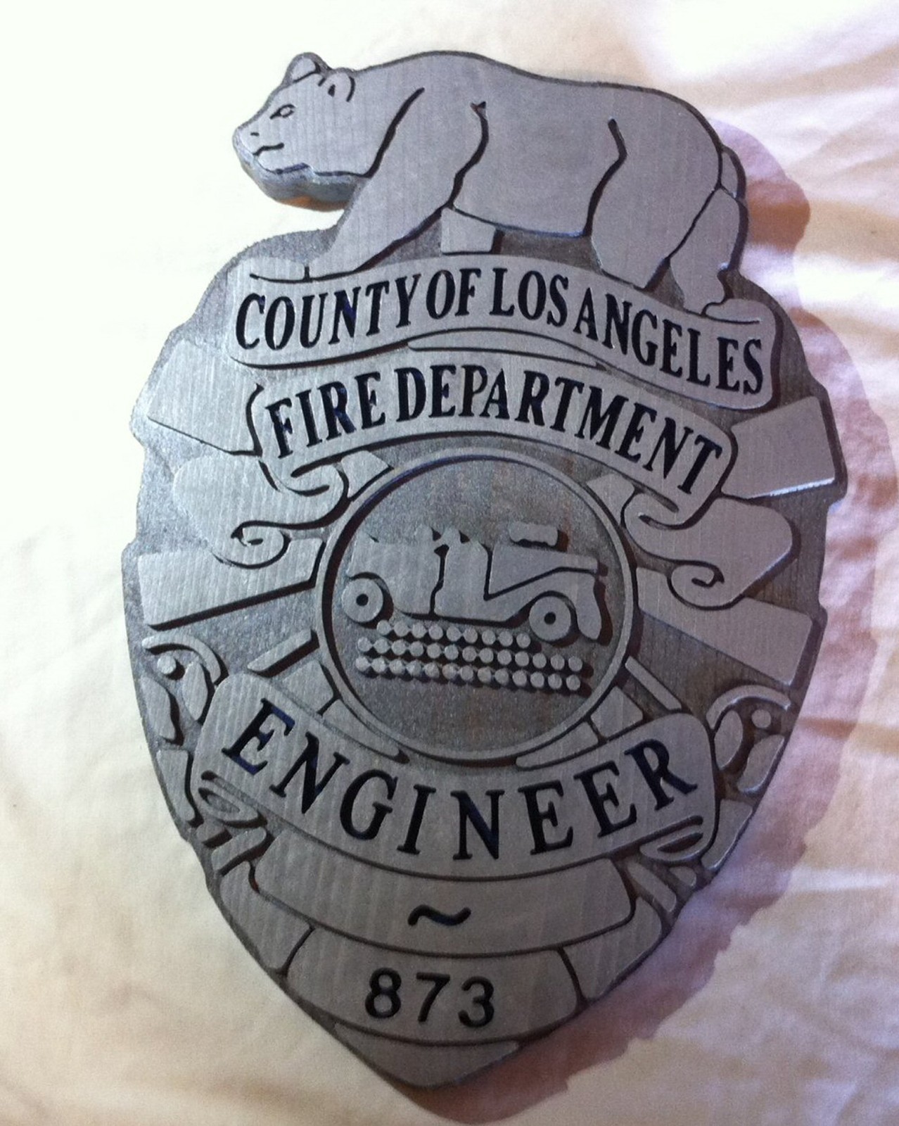 Fire Department Los Angeles Engineer 3D routed carved wood patch sign Custom