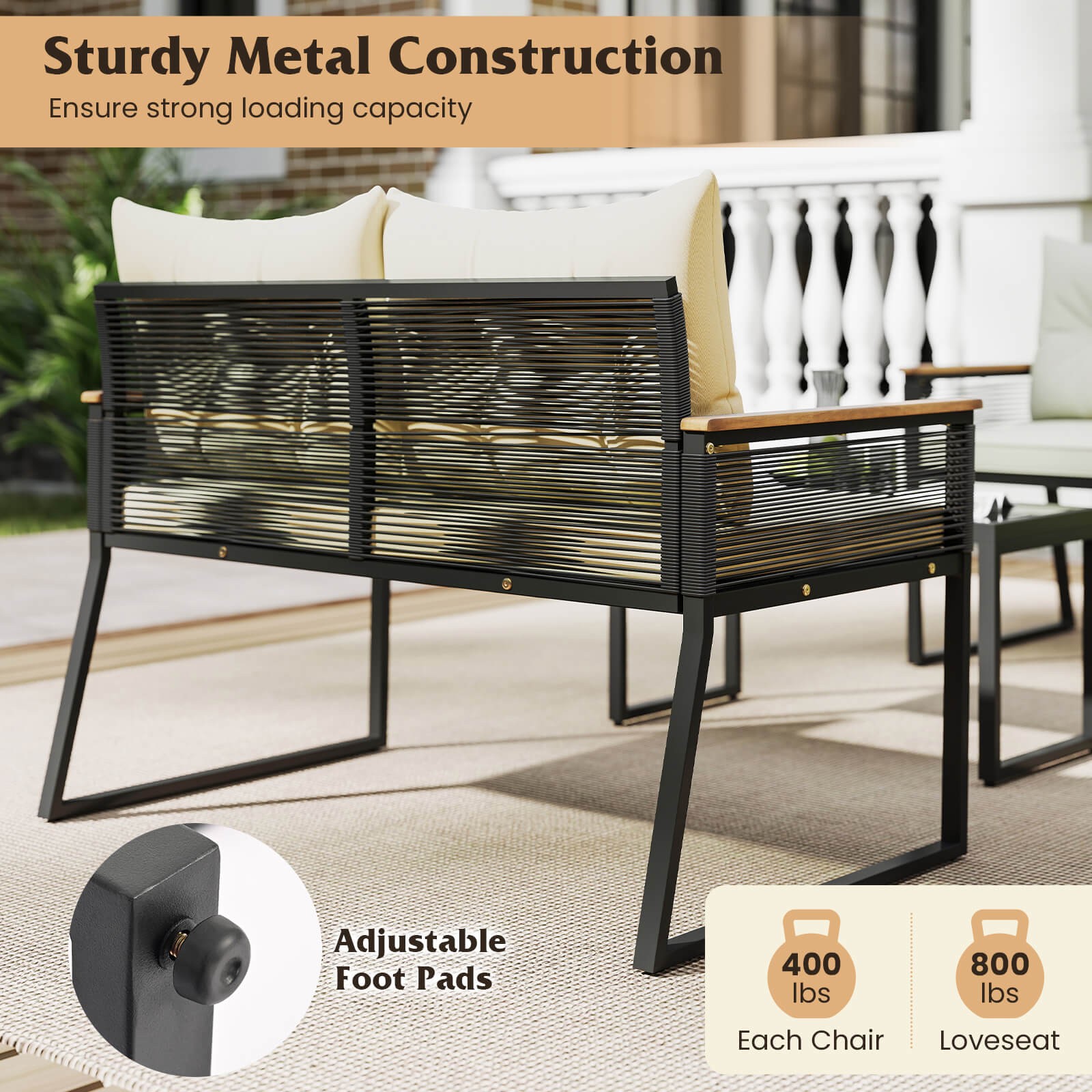 8 PCS Patio Furniture Set w/Tempered Glass Coffee Table PE Wicker Rattan Chairs