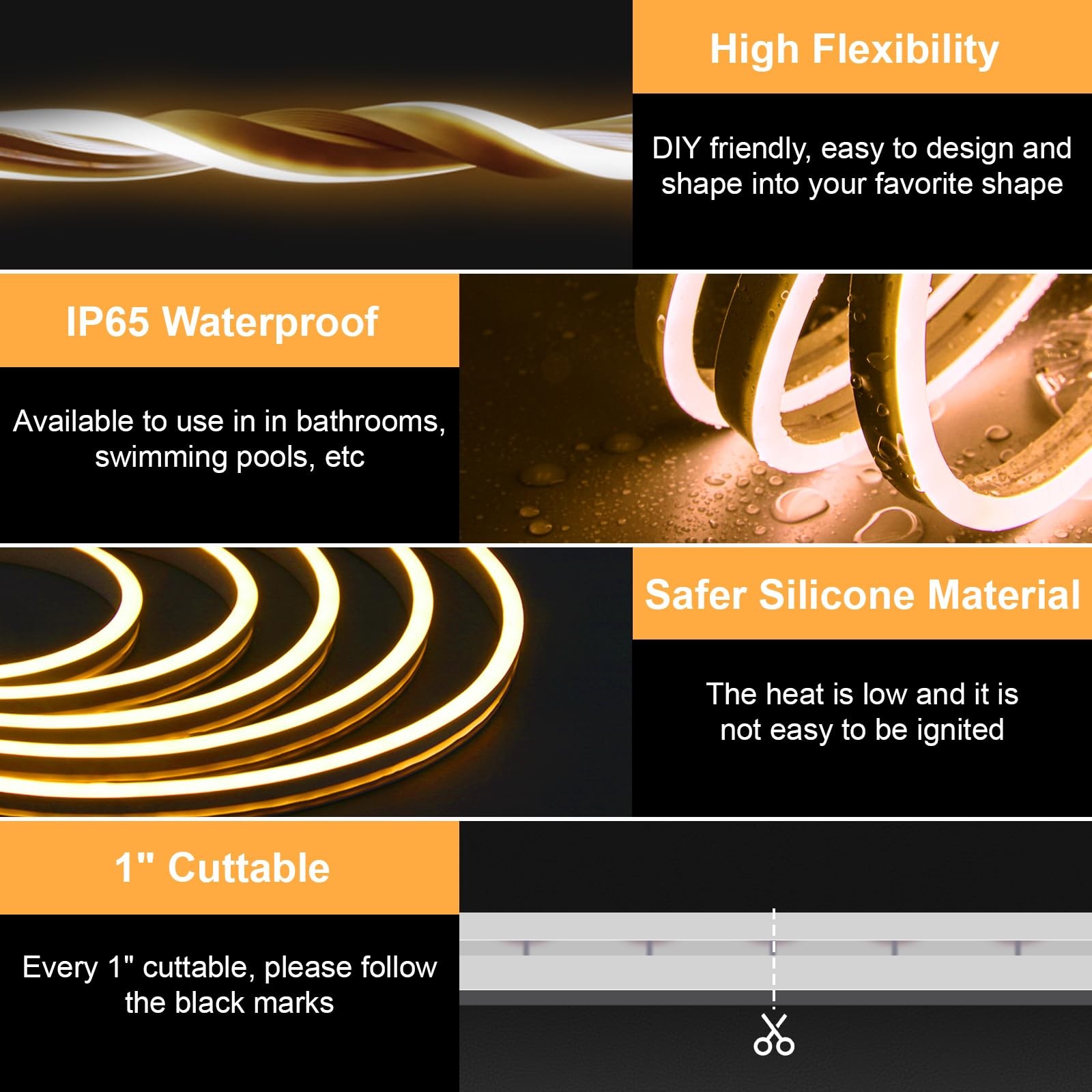 Neon Light Strips, Warm White Dimmable Lights, 16.4ft/5m Flexible Waterproof ...