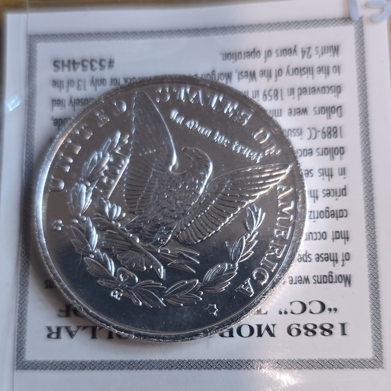 1889 Morgan Dollar CC Tribute Proof Fantasy Issue Coin Silver