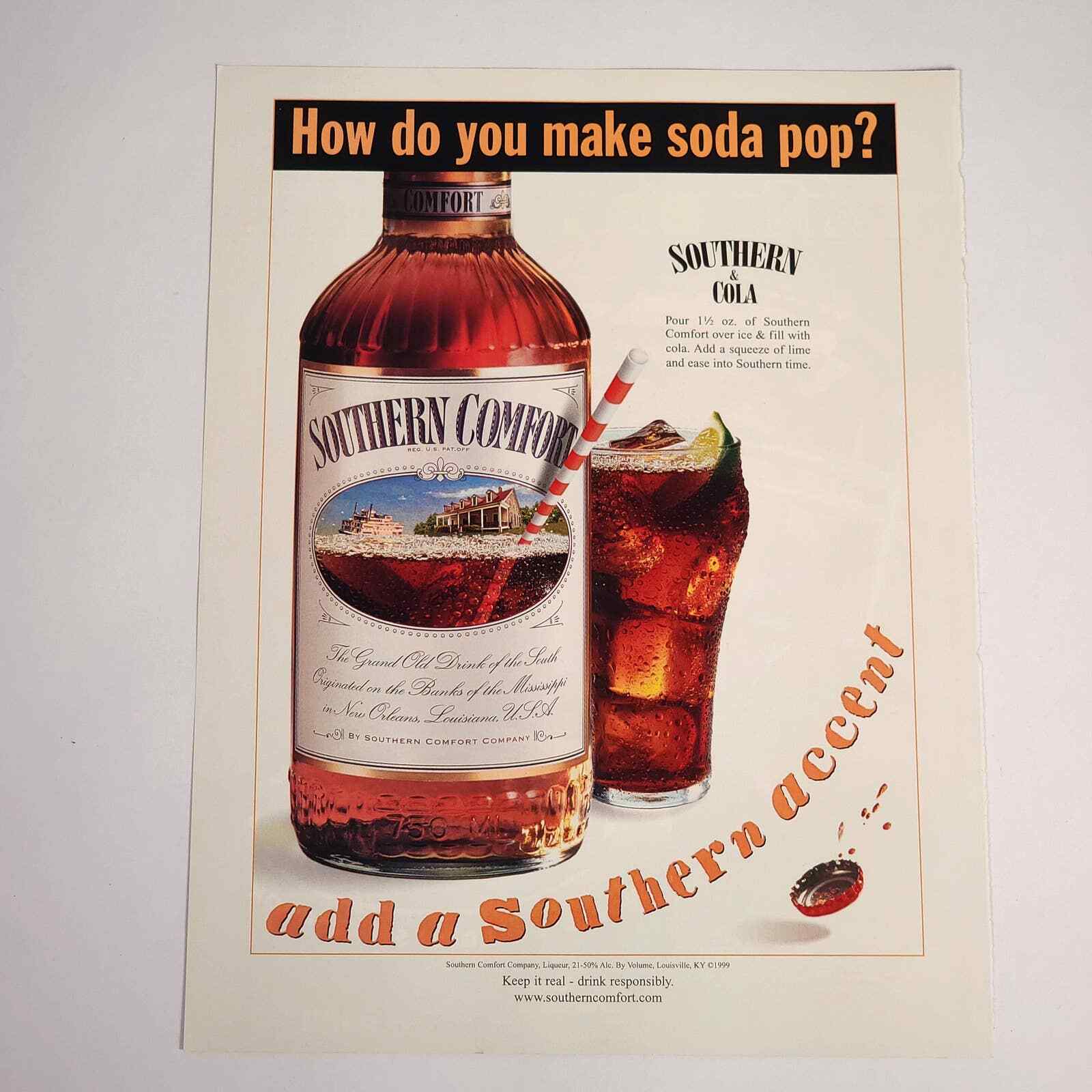 Vintage Southern Comfort Print Ad Bar Decor Mancave Promo 2000 Garage Wall Art
