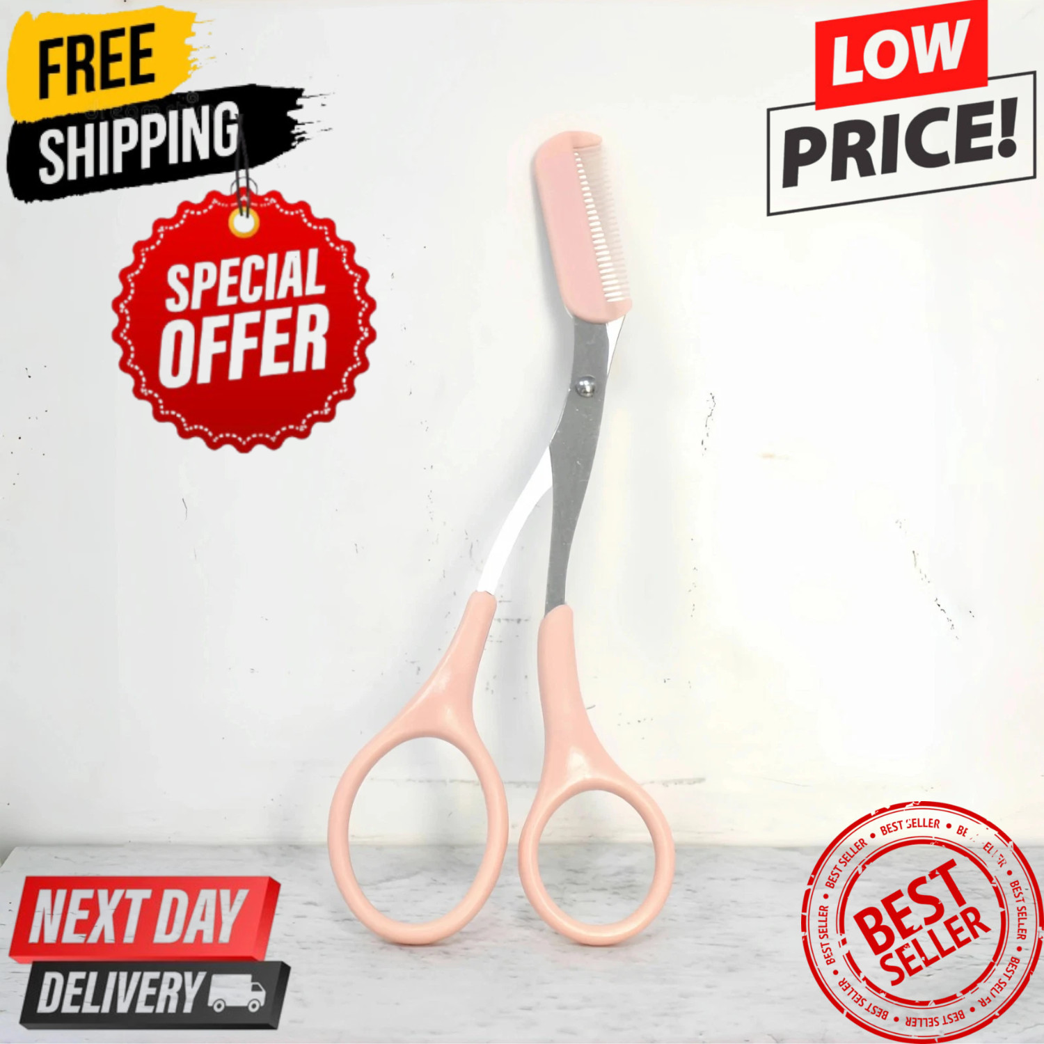 Women Ladies Pro Eyebrow Trimmer Comb Eyelash Hair Scissors Cutter Remover Tool
