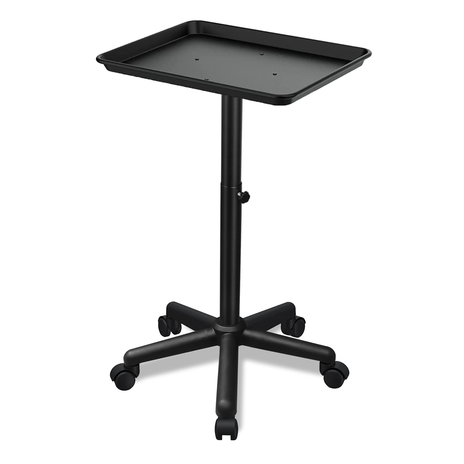 Salon Tray on Wheels, Black, Adjustable Height, Tattoo Rolling Cart