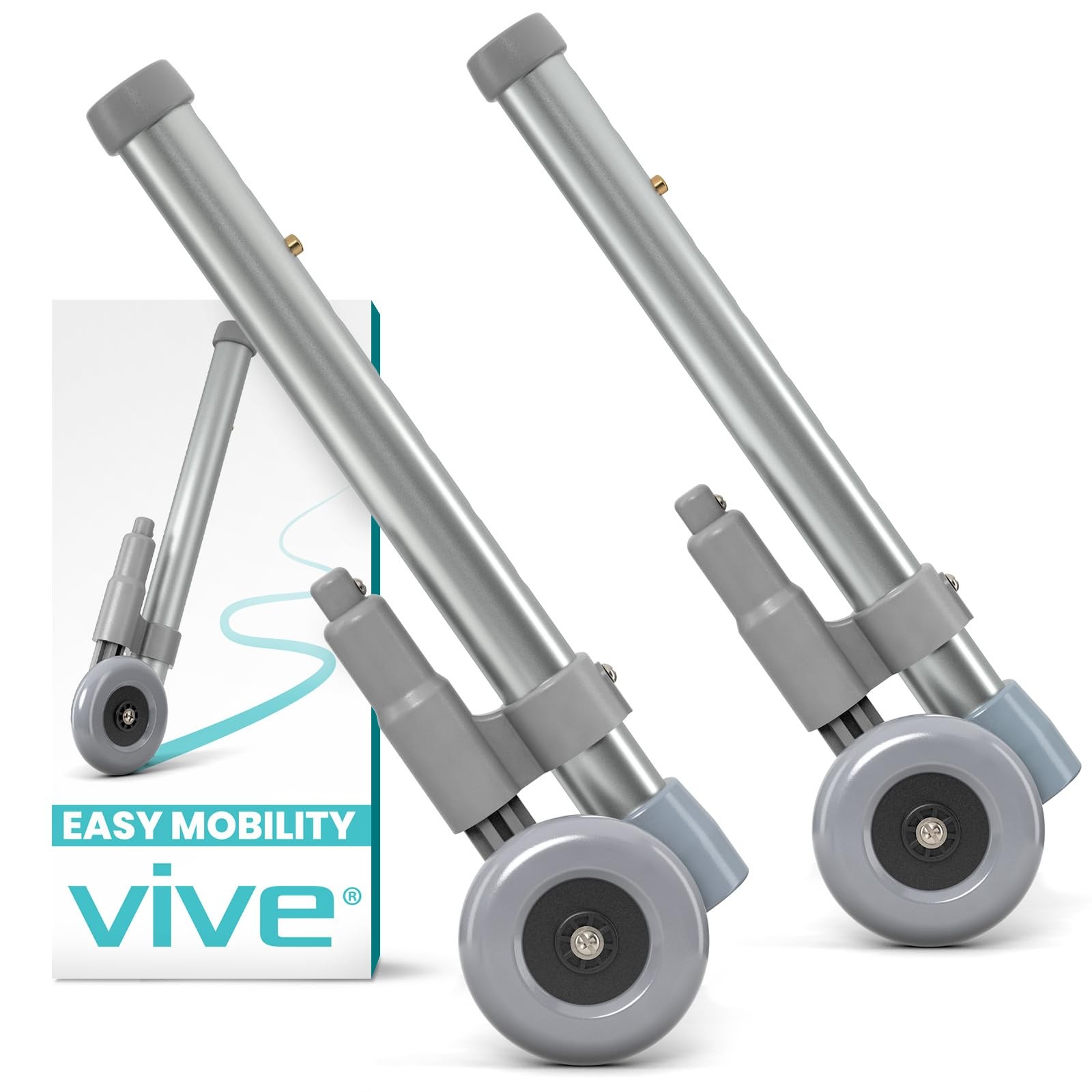 Vive Walker Wheels with Brakes - Mobility Aid Wheel brake, Silver