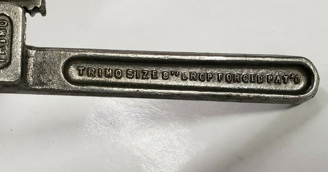 Vintage 8" Trimo Adjustable Pipe Wrench Size 8 Roxbury Mass. Drop Forged