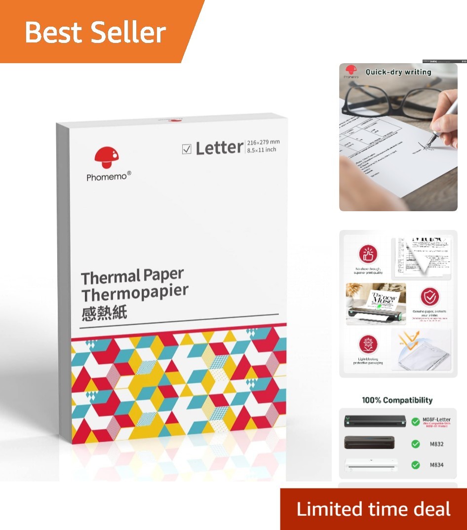 Jam-Proof 8.5"x11" Thermal Paper - 100 Sheet Pack for Clear Document Printing