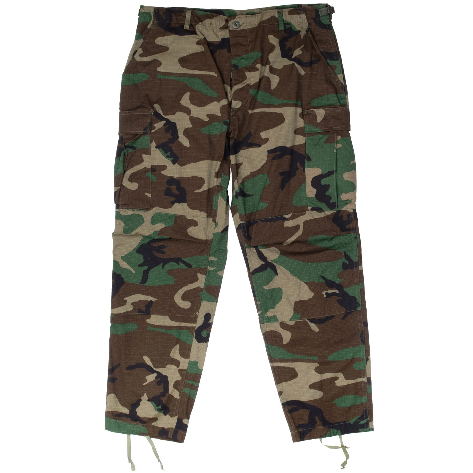 VINTAGE US ARMY RIP STOP WOODLAND CAMO COMBAT TROUSER 1990 LARGE REG NOS