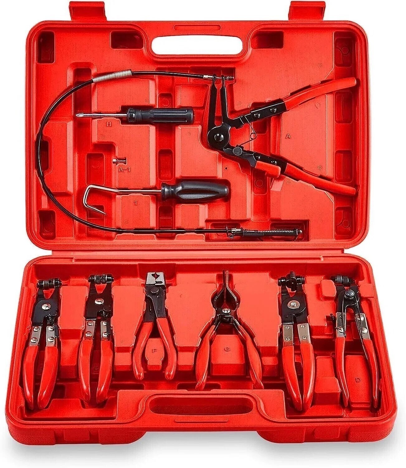 9 Flexible Automotive Hose Clamp Clip Plier Tool Set Swivel Jaw Flat Angled Band