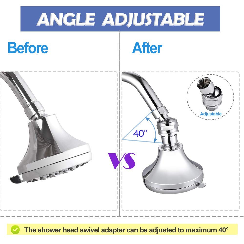 Shower Head Swivel Ball Adapter Brass Adjustable Arm Connector Chrome
