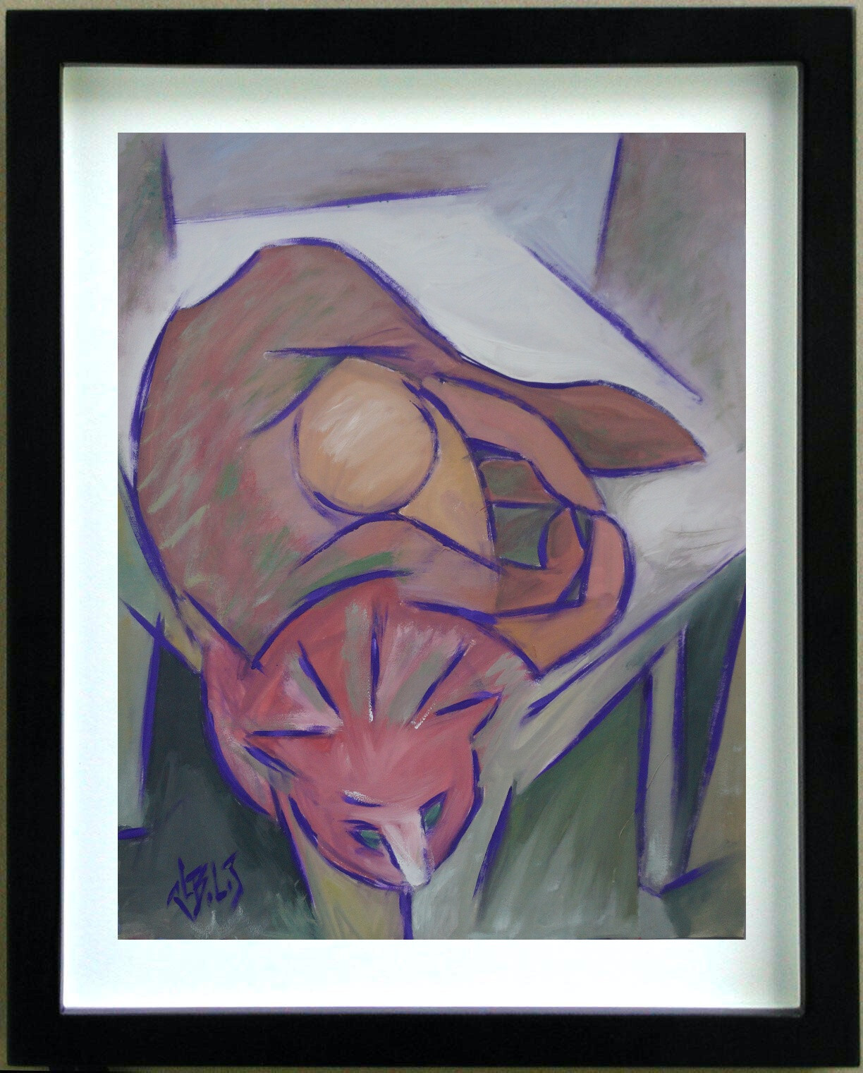 Gouache Drawing CAT by PAUL LOUIS BOLOT Signed