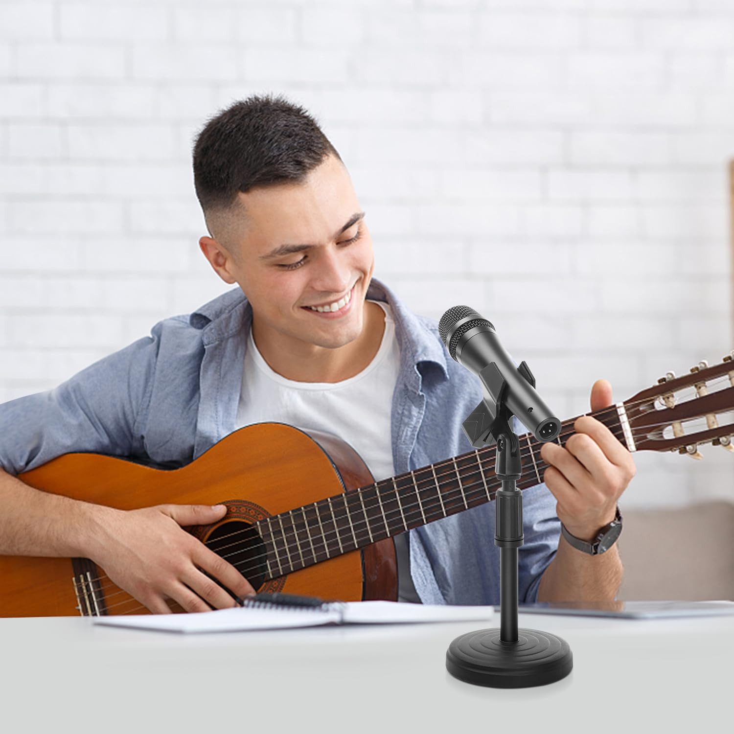 Desk Mic Stand - Upgraded Adjustable Table Microphone Stand with Mic Clip Comp