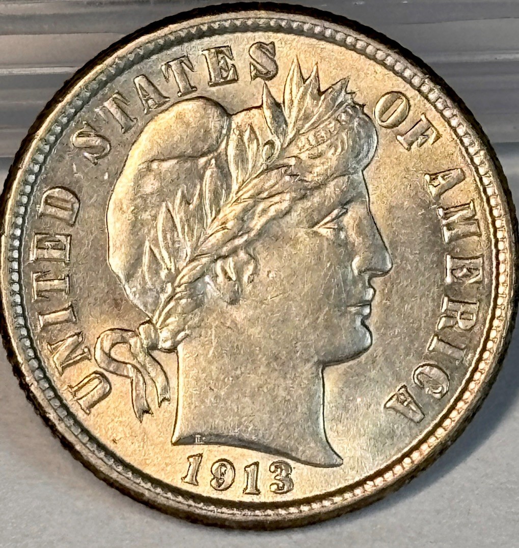 1913 10c Barber Dime . CHOICE BU + Nice Luster !!!