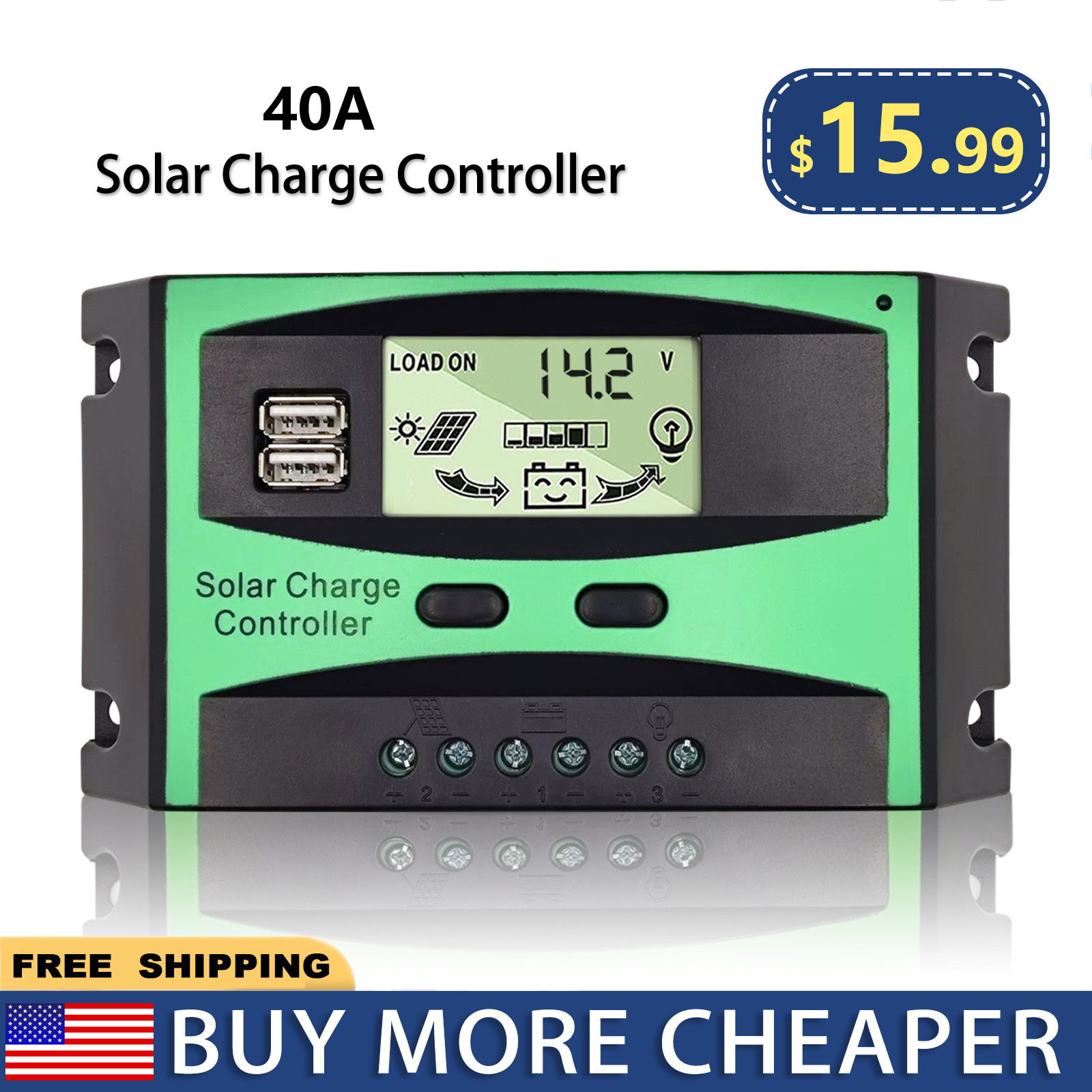 12V 24V Solar Charge Controller MPPT-Level 40A  Auto Regulator LCD Dual USB
