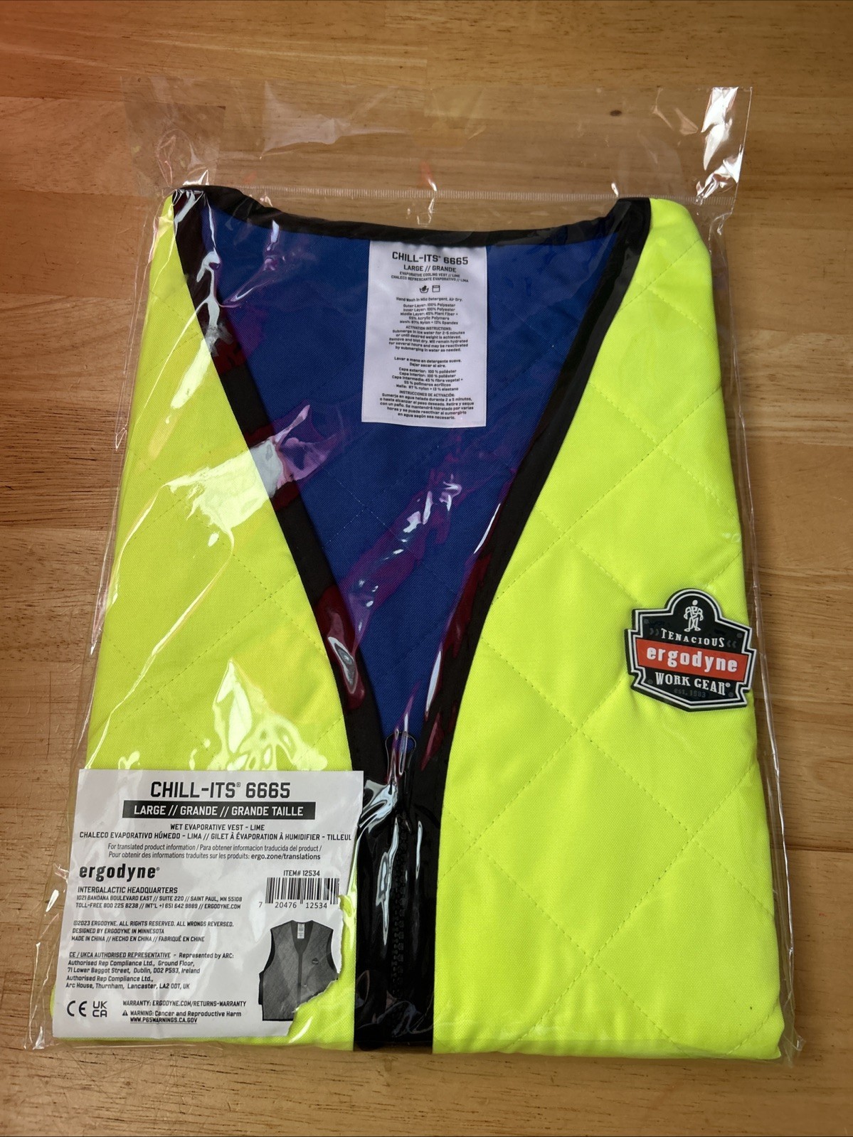 New ERGODYNE CHILL-ITS 6665 Wet Evaporative Vest Lime Large