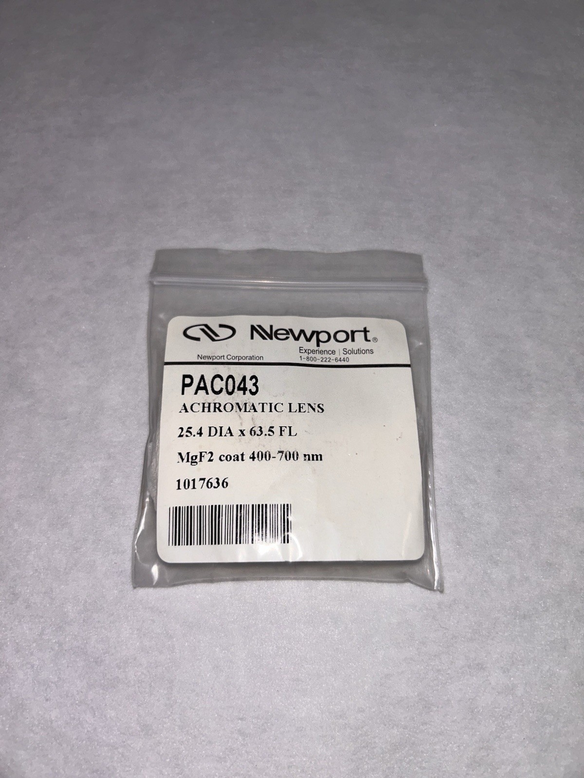 Newport PAC043 Achromatic Doublet Lens 25.4mm 63.5mm FL MgF2 Coated 400–700nm