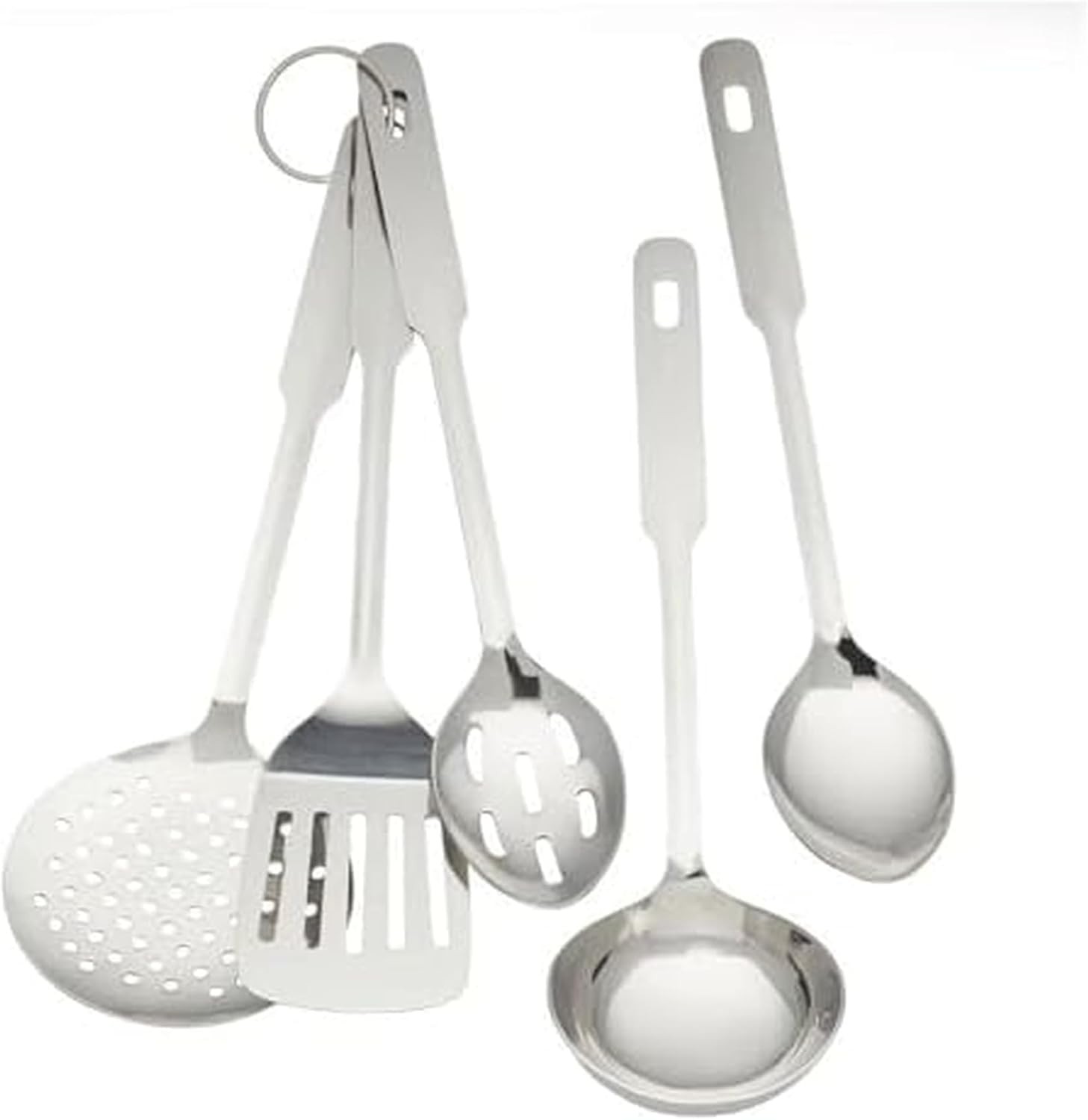 Amco 5 Piece Stainless Steel Cooking Utensil Set - Durable Kitchen Silver