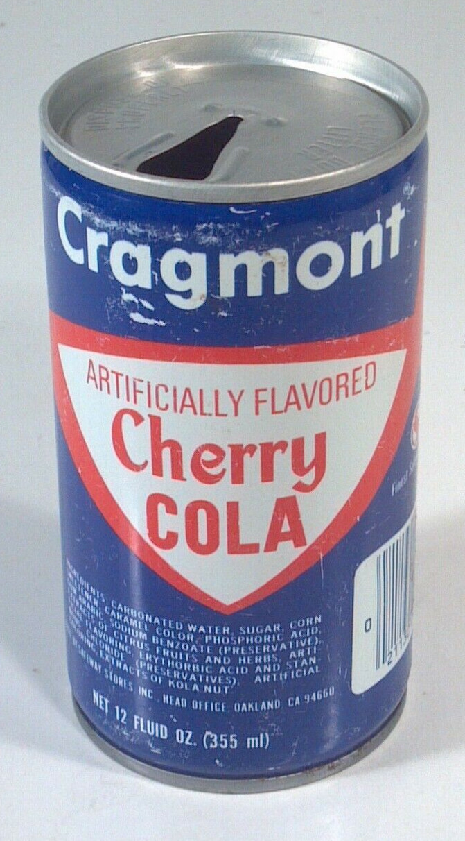 Vintage Cragmont Cherry Cola Soda Pop Can 12oz Crimped Steel Safeway Oakland CA