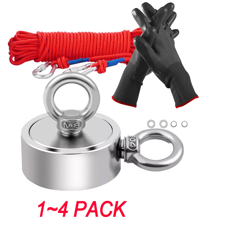 Fishing Magnet Kit Double Sided Pull Force Strong Neodymium + Rope + Carabiner