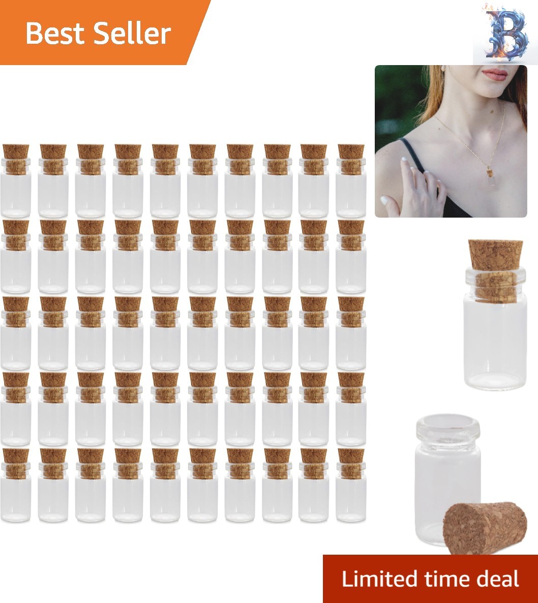 Rustic Mini Glass Jars with Corks - 50 Bottles for Creative Crafts & Gifts
